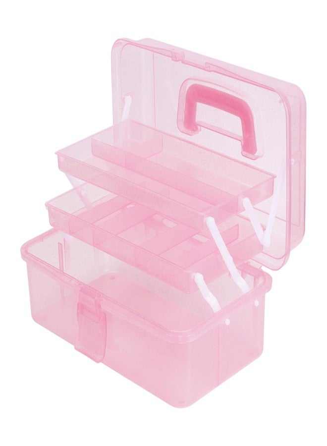 AnRui First Aid Transparent Bin, Quick Access Lid Flap and Carrying Handle, 3-Tier Storage Box for Medicine, Beauty Ornaments, Hair Nail Accessories, Cosmetic Case, Sewing Box Organizer (Pink) - Image 1